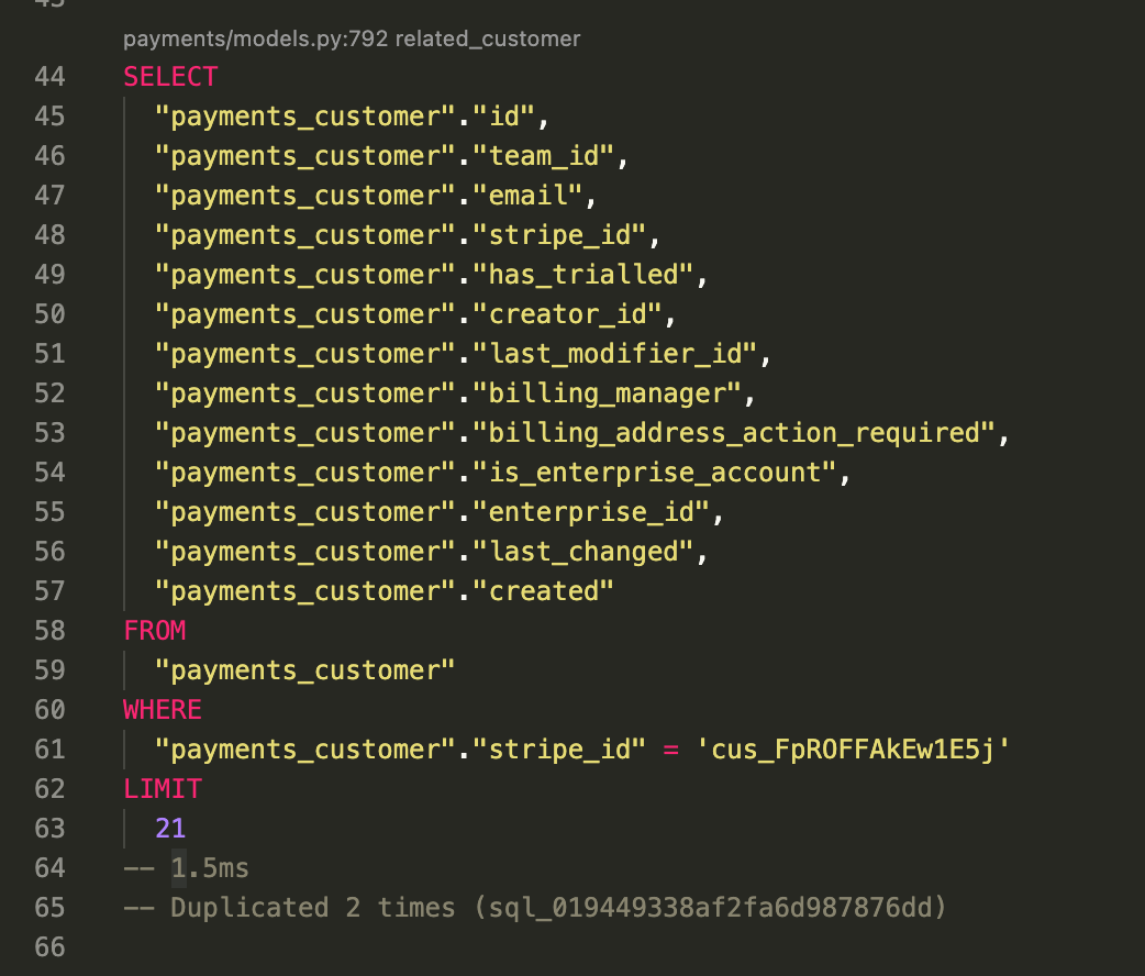 A duplicated SQL query in the "SQL Queries made" view