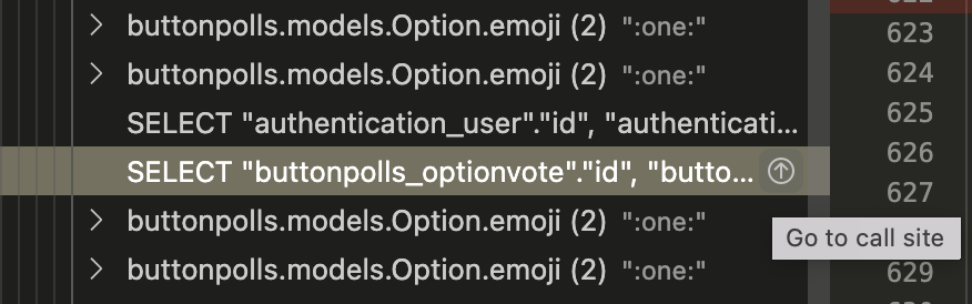 The "Go to call site" button in the Kolo sidebar
