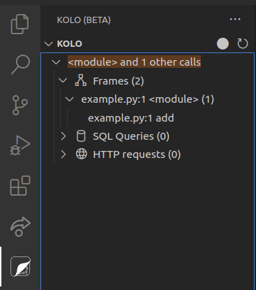 An example trace in the Kolo VSCode extension.