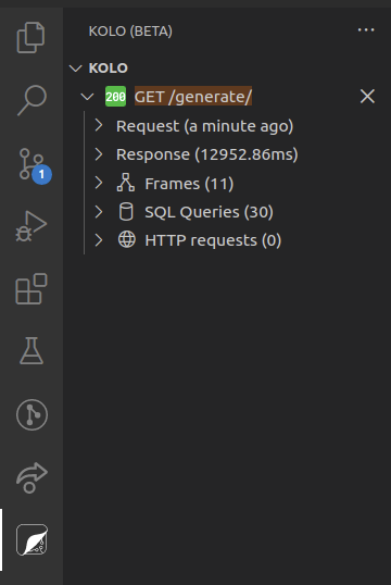 A request trace in the Kolo VSCode extension.